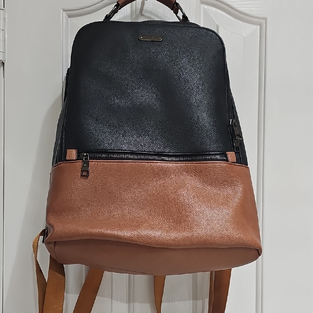 Leather Two-Tone Black and Brown Backpack - Men
